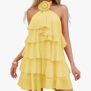 Sunny Yellow Halter Ruffle Dress
